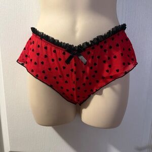 Cheeky Sheer underwear Red with hearts pattern Med